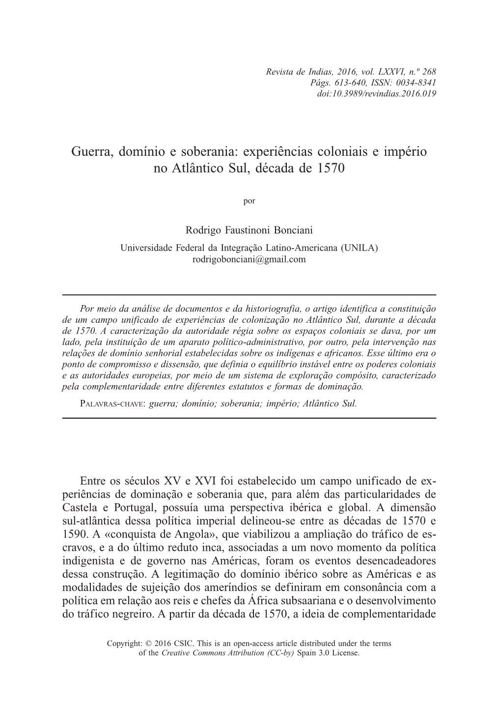 Experiências Coloniais E Império No Atlântico Sul, Década De 1570