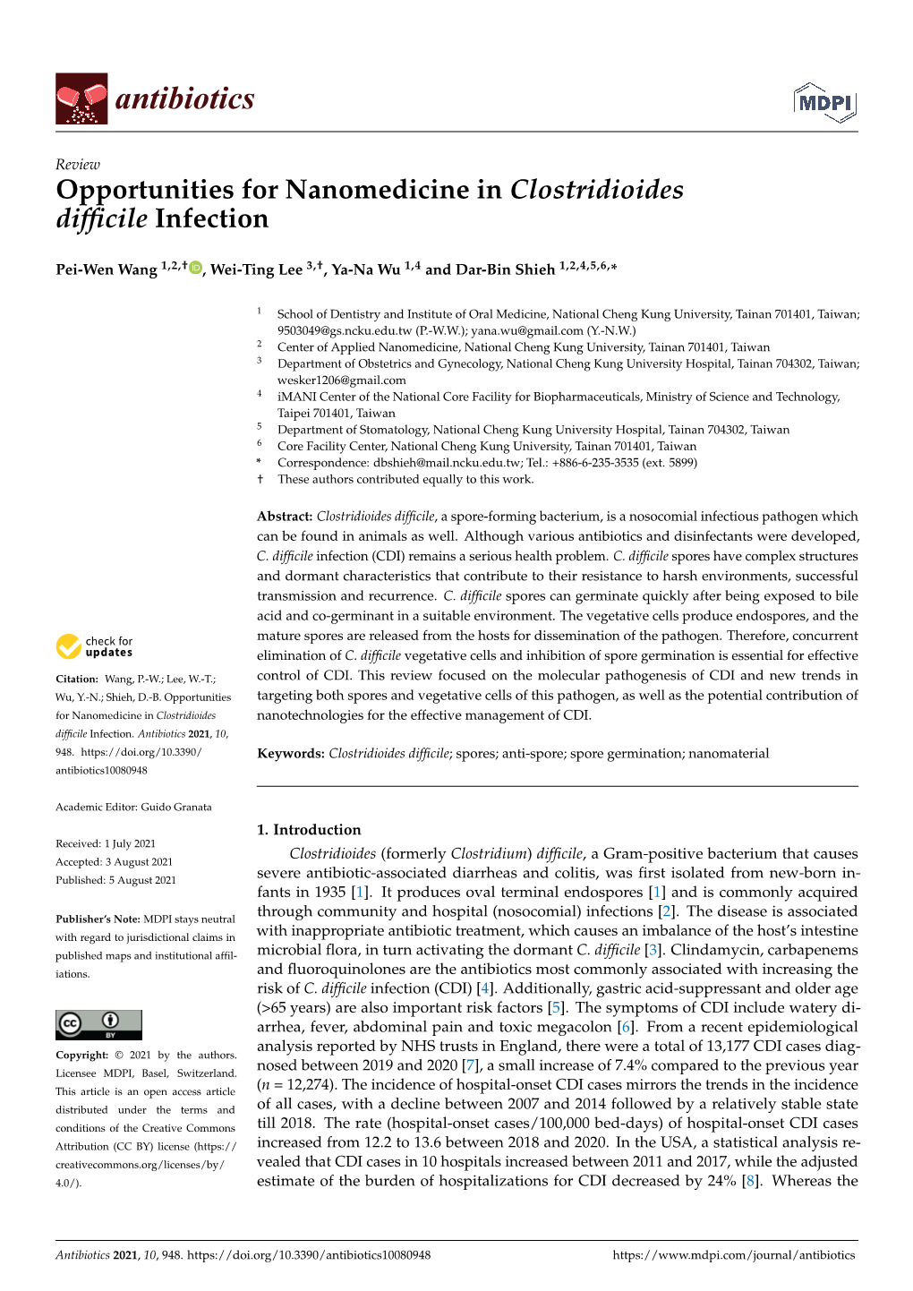 Opportunities for Nanomedicine in Clostridioides Difficile Infection