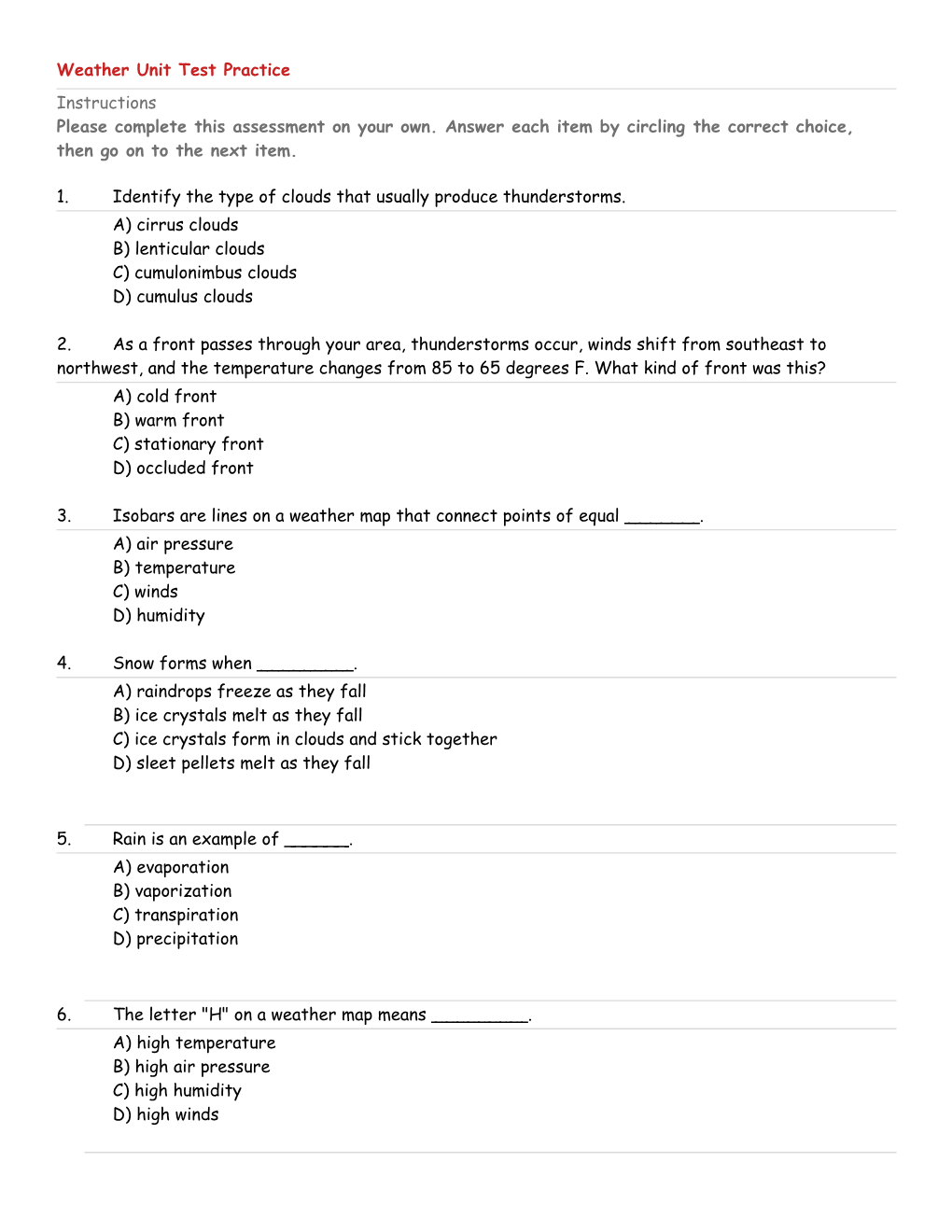 Weather Unit Test Practice