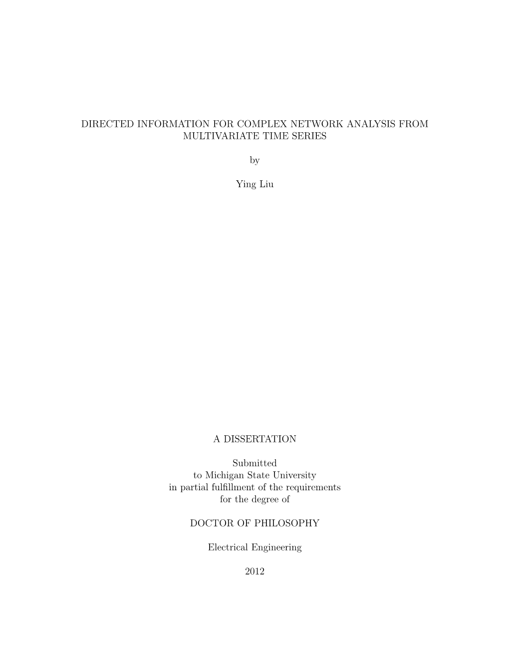 Directed Information for Complex Network Analysis from Multivariate Time Series