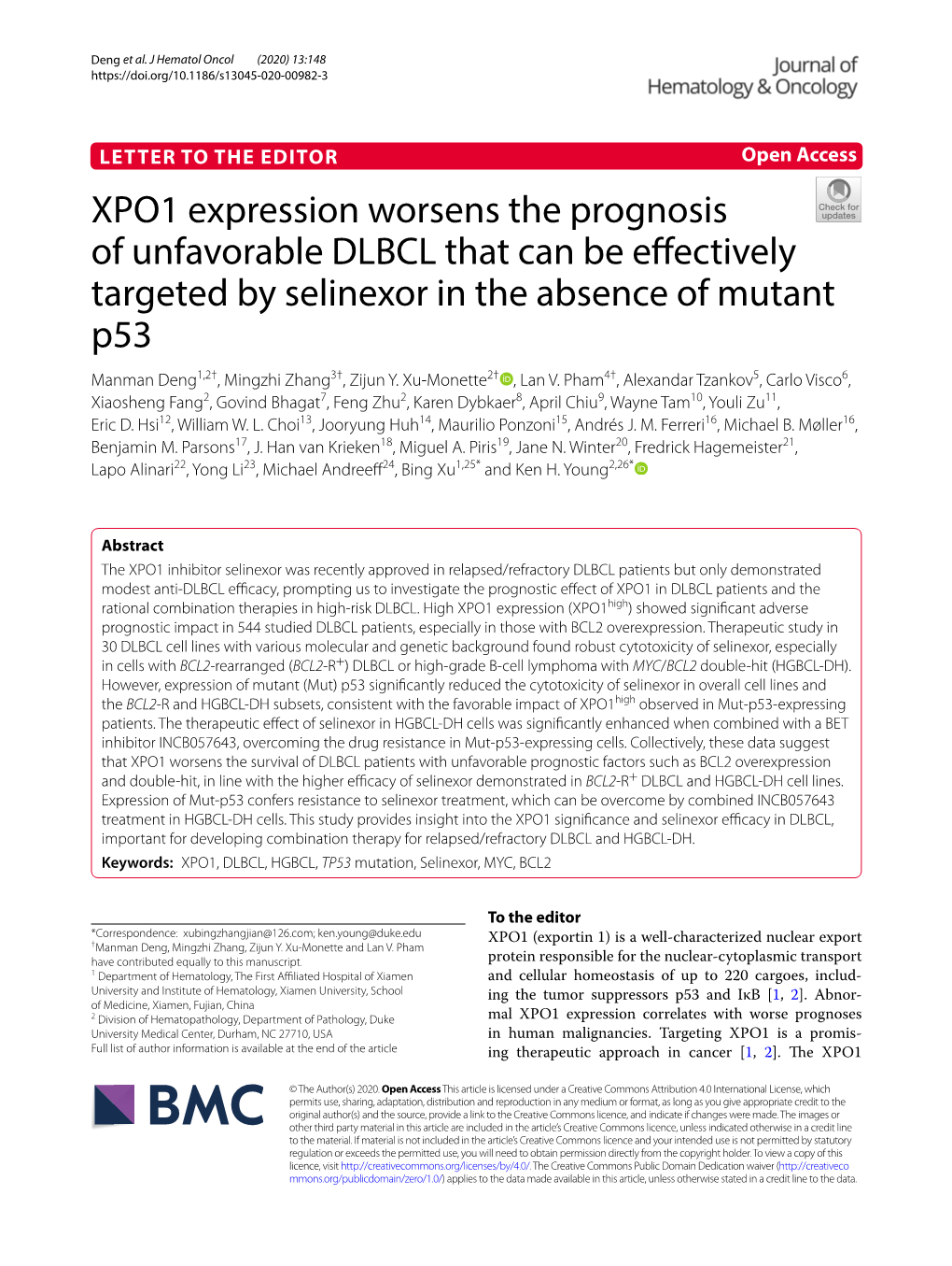 XPO1 Expression Worsens the Prognosis of Unfavorable DLBCL
