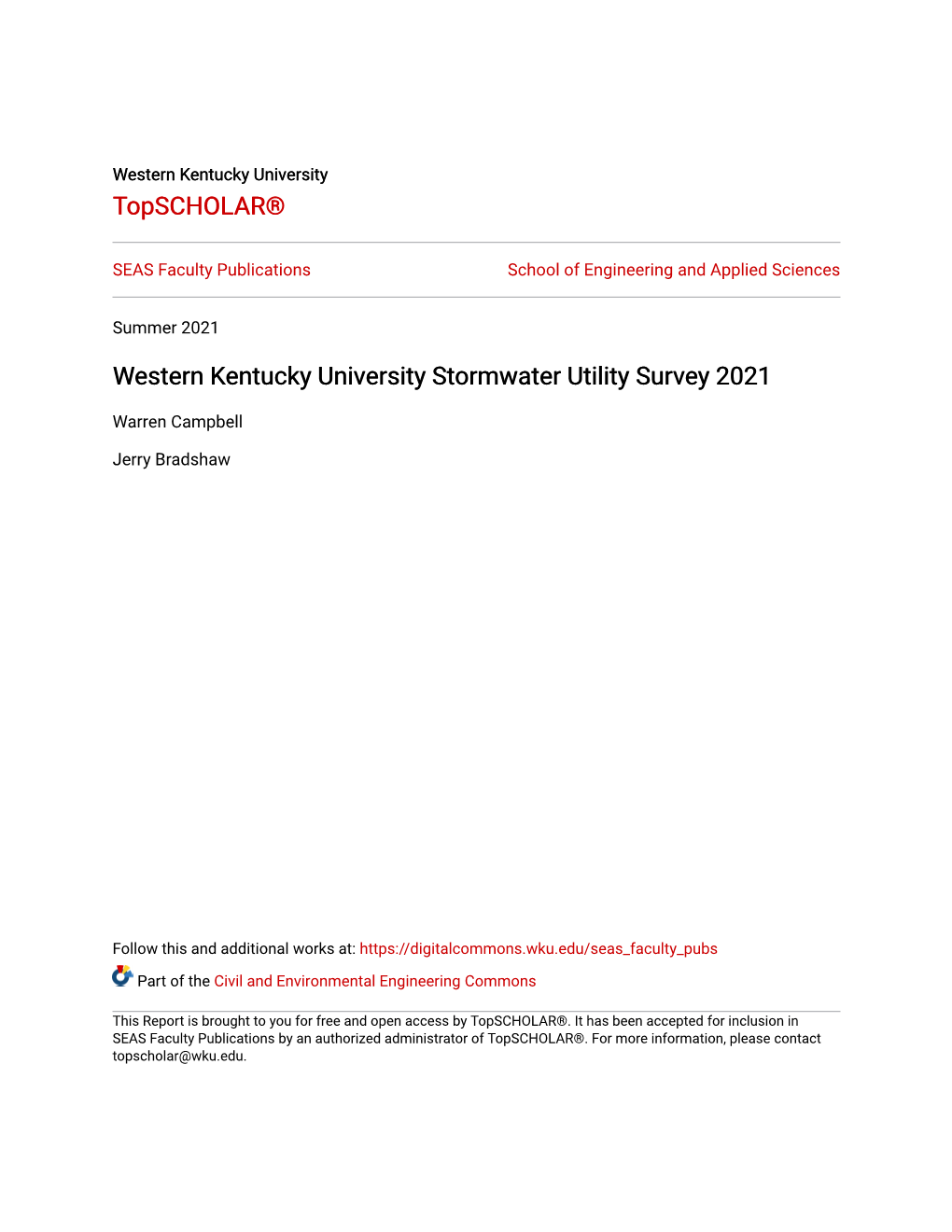 Western Kentucky University Stormwater Utility Survey 2021