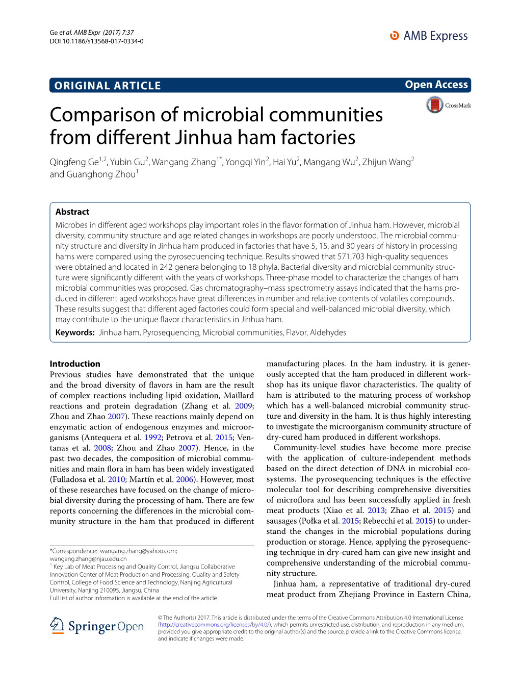 Comparison of Microbial Communities from Different Jinhua Ham Factories