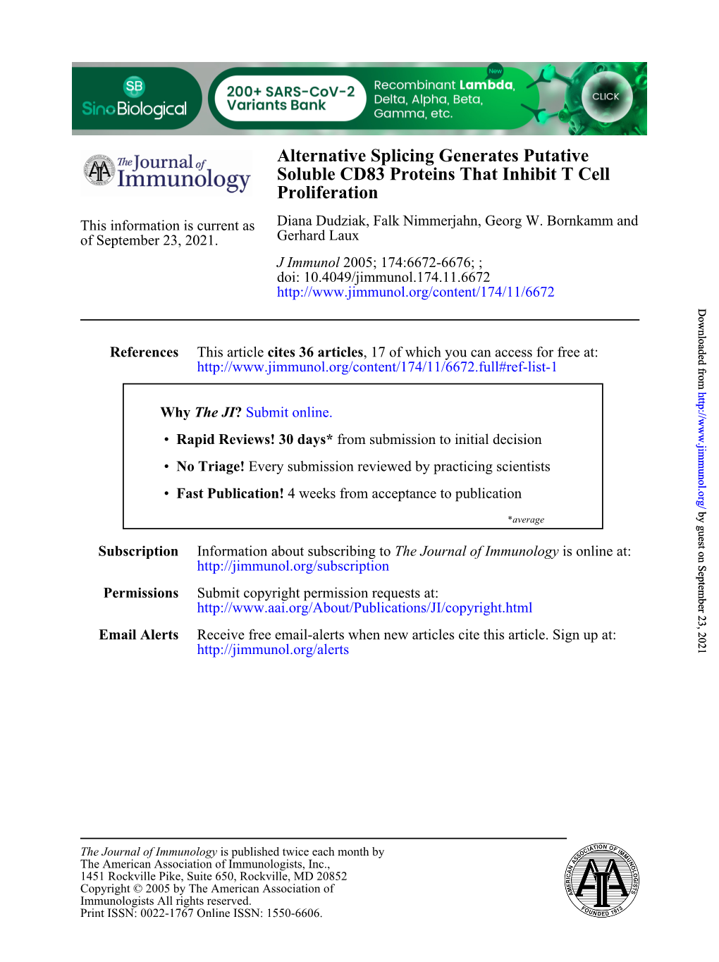 Proliferation Soluble CD83 Proteins That Inhibit T Cell Alternative