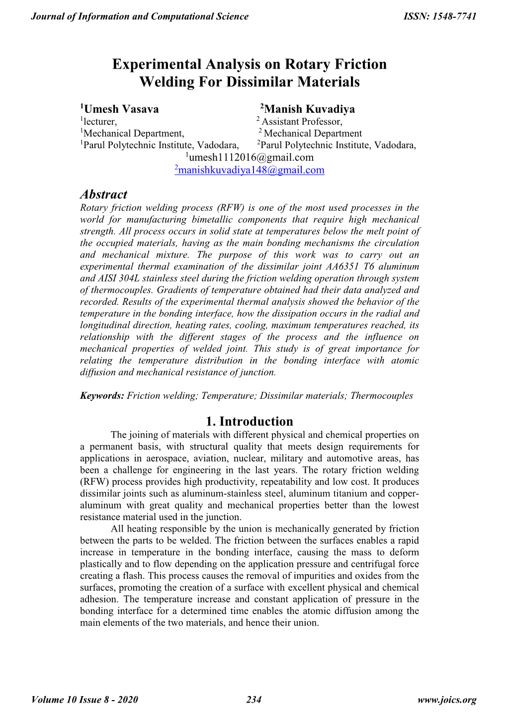 Experimental Analysis on Rotary Friction Welding for Dissimilar Materials