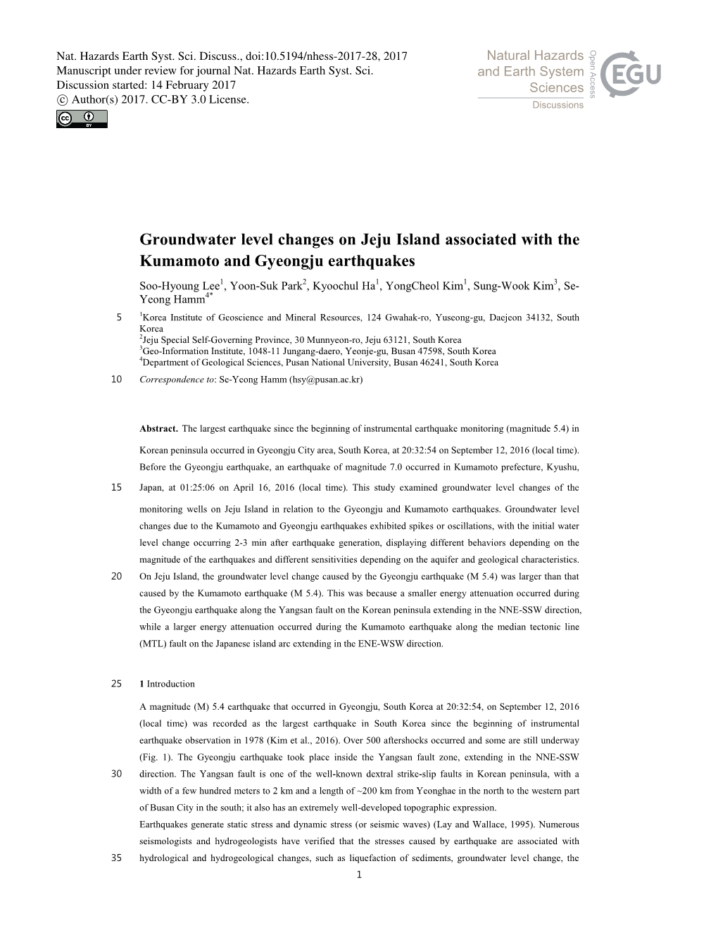 Groundwater Level Changes on Jeju Island Associated with The