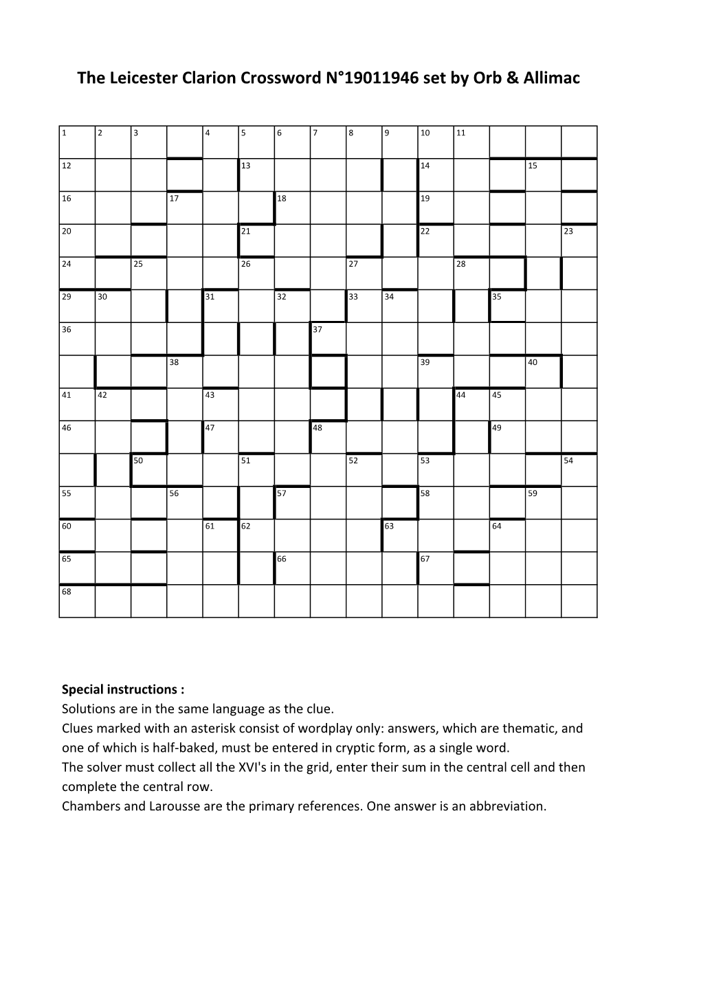 The Leicester Clarion Crossword N°19011946 Set by Orb & Allimac