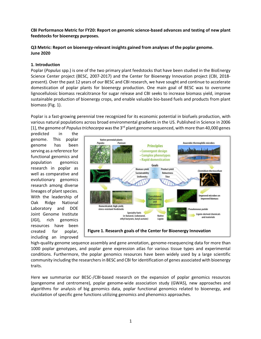 1 CBI Performance Metric for FY20: Report on Genomic Science-Based