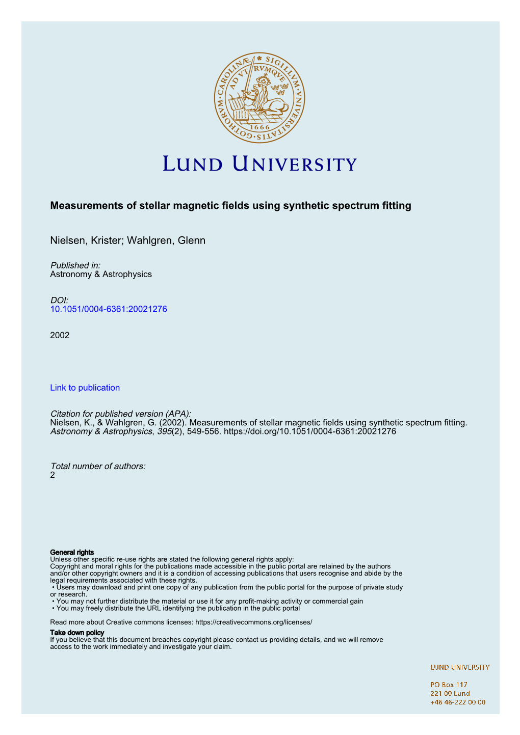 Measurements of Stellar Magnetic Fields Using Synthetic Spectrum Fitting