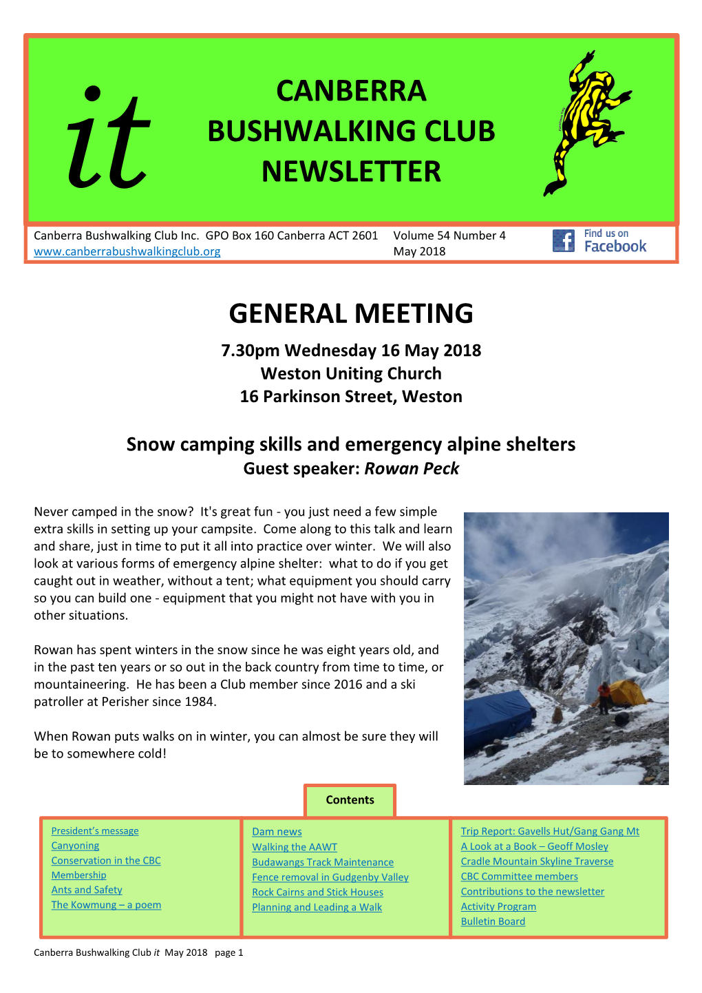 It CANBERRA BUSHWALKING CLUB NEWSLETTER