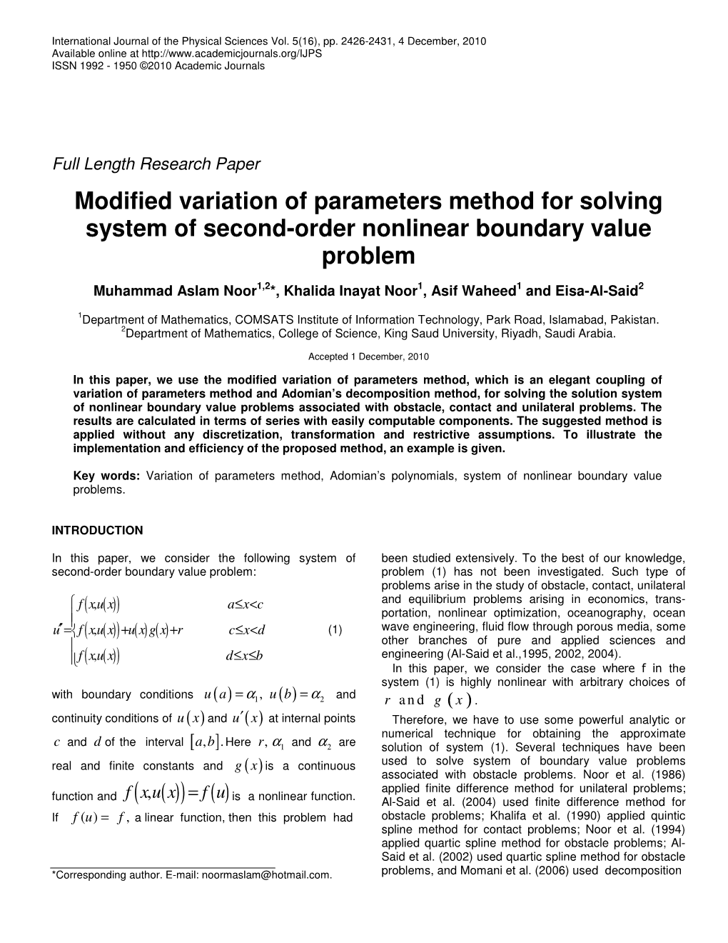 Modified Variation of Parameters Method for Solving System of Second-Order Nonlinear Boundary Value Problem