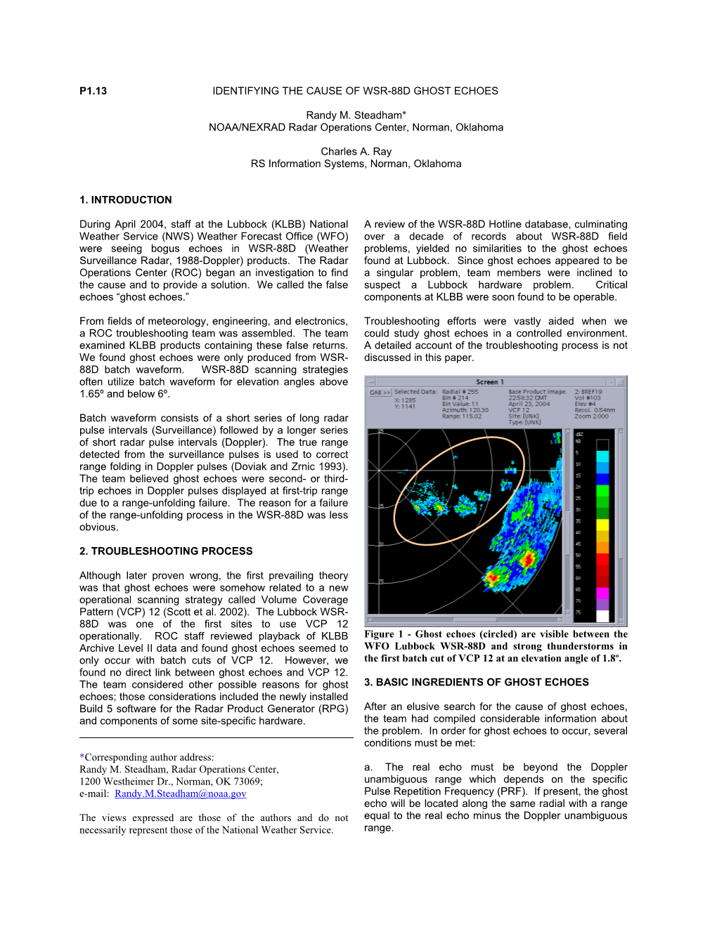 P1.13 IDENTIFYING the CAUSE of WSR-88D GHOST ECHOES Randy