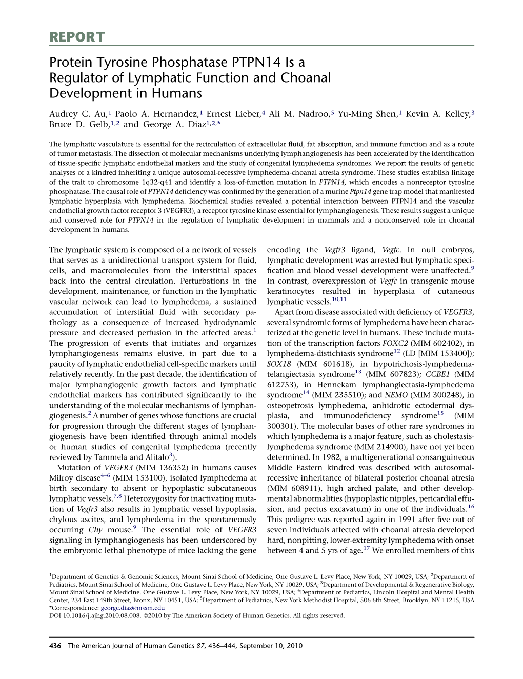 Protein Tyrosine Phosphatase PTPN14 Is a Regulator of Lymphatic Function and Choanal Development in Humans