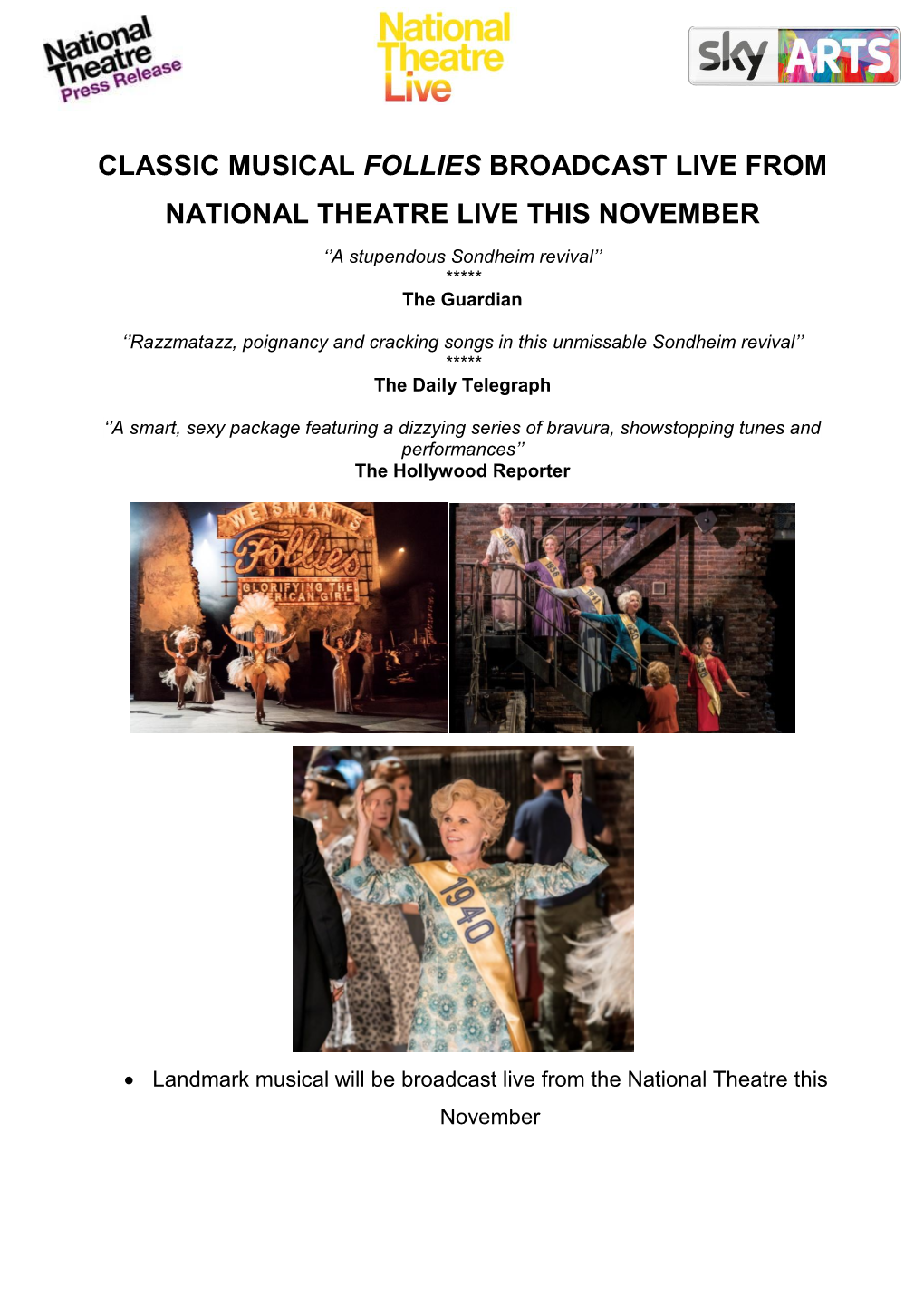 Classic Musical Follies Broadcast Live from National Theatre Live This November