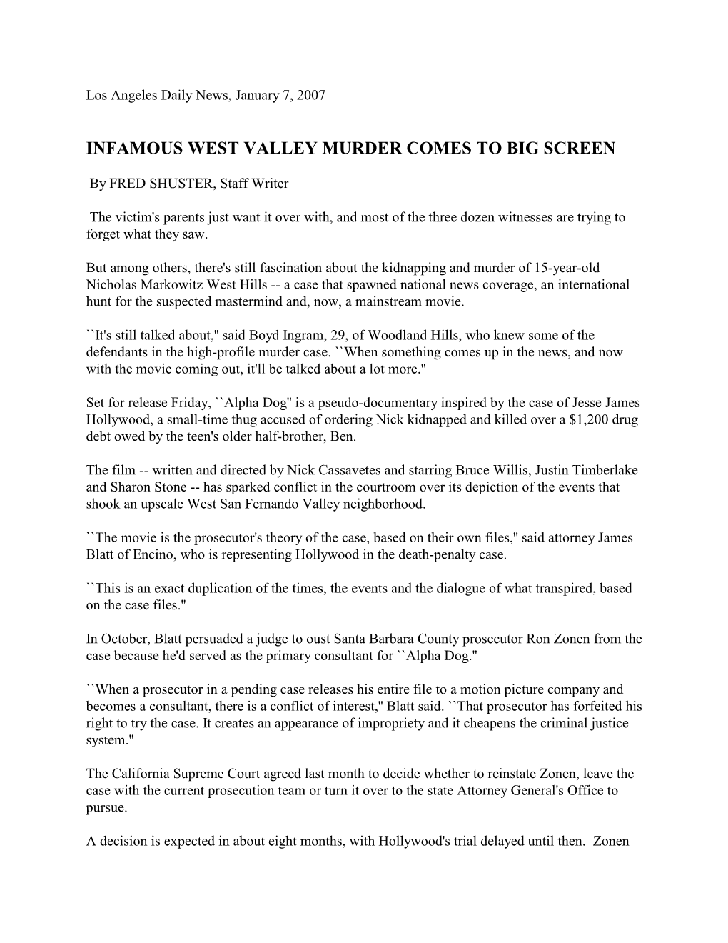 Infamous West Valley Murder Comes to Big Screen