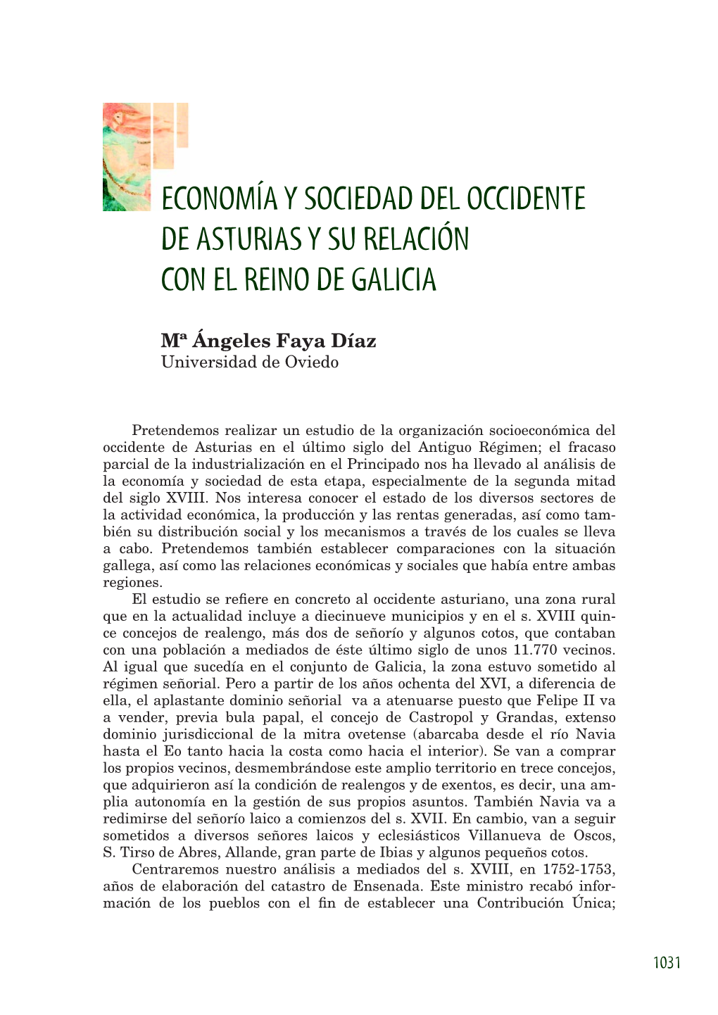 Economía Y Sociedad Del Occidente De Asturias Y Su Relación Con El Reino De Galicia