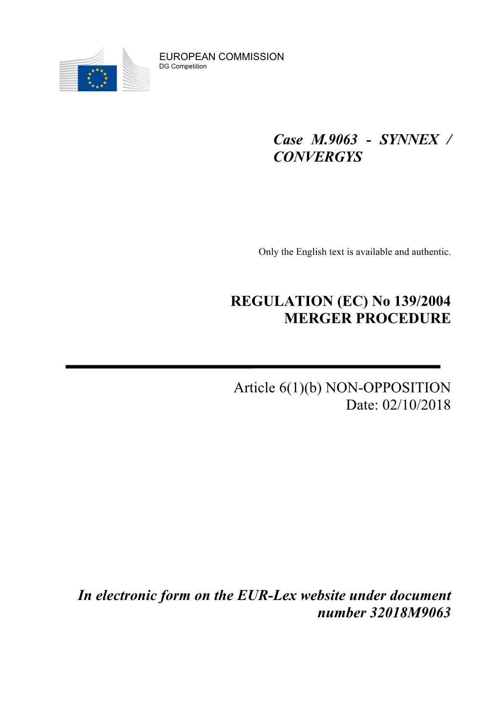 Case M.9063 - SYNNEX / CONVERGYS