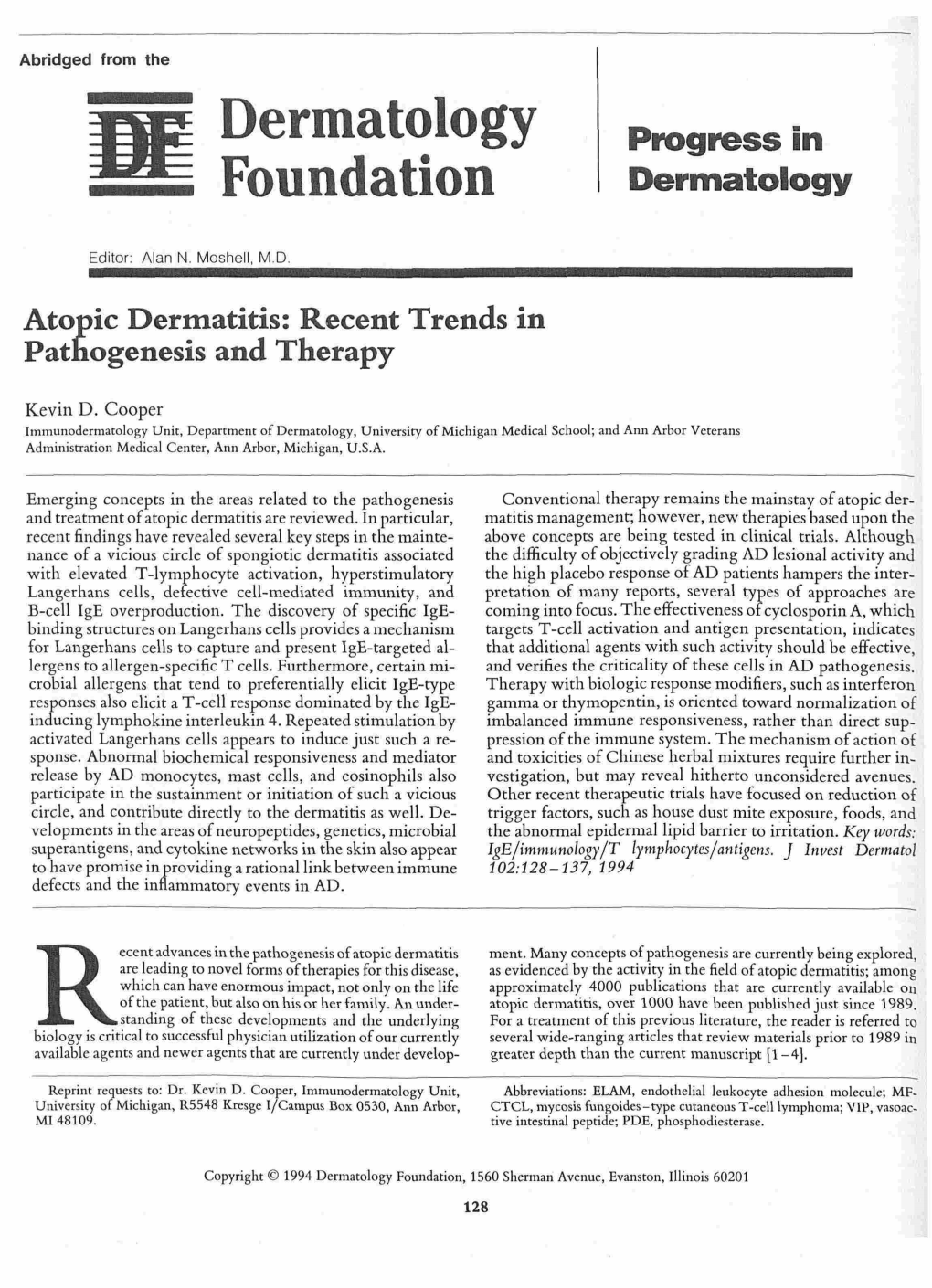 Atopic Dermatitis: Recent Trends in Pathogenesis and Therapy