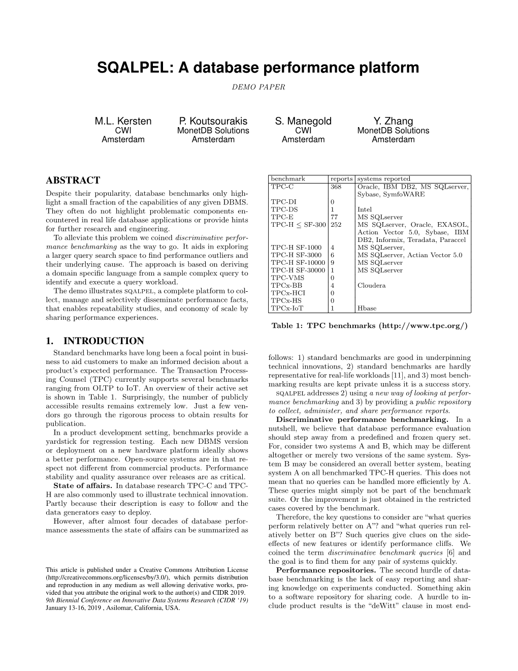 A Database Performance Platform DEMO PAPER