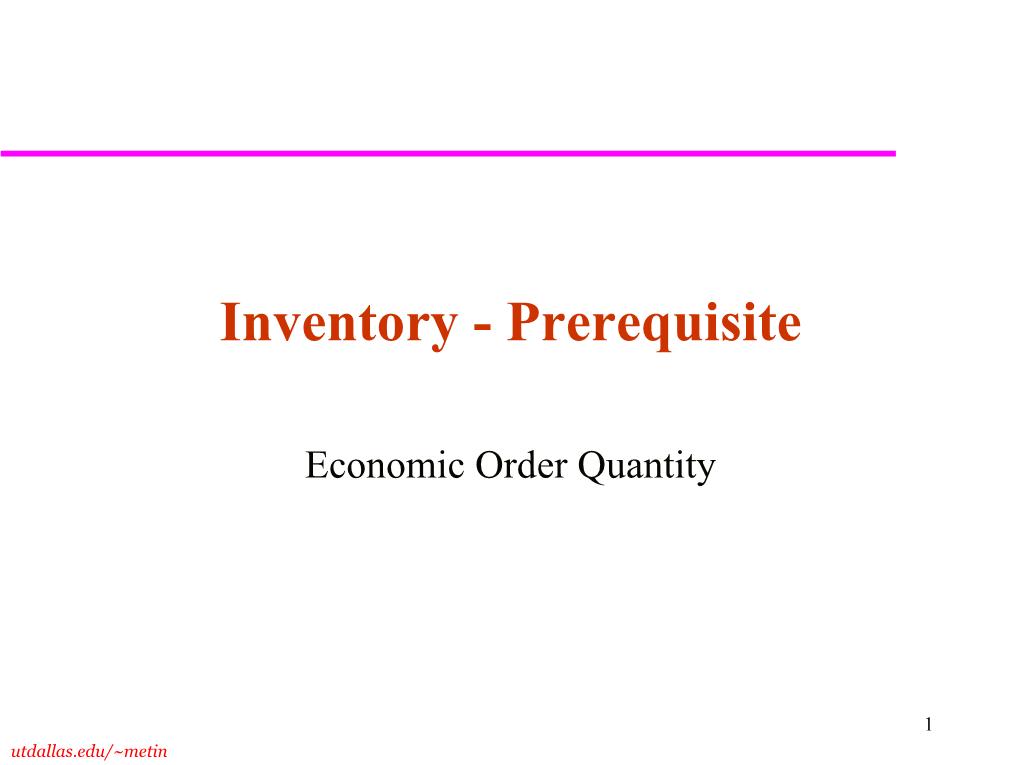 Inventory - Prerequisite