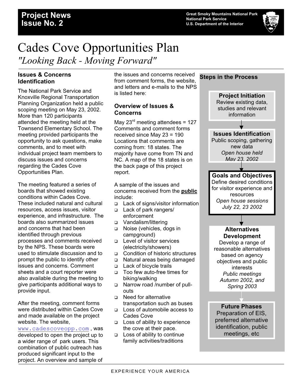 Cades Cove Opportunities Plan "Looking Back - Moving Forward"