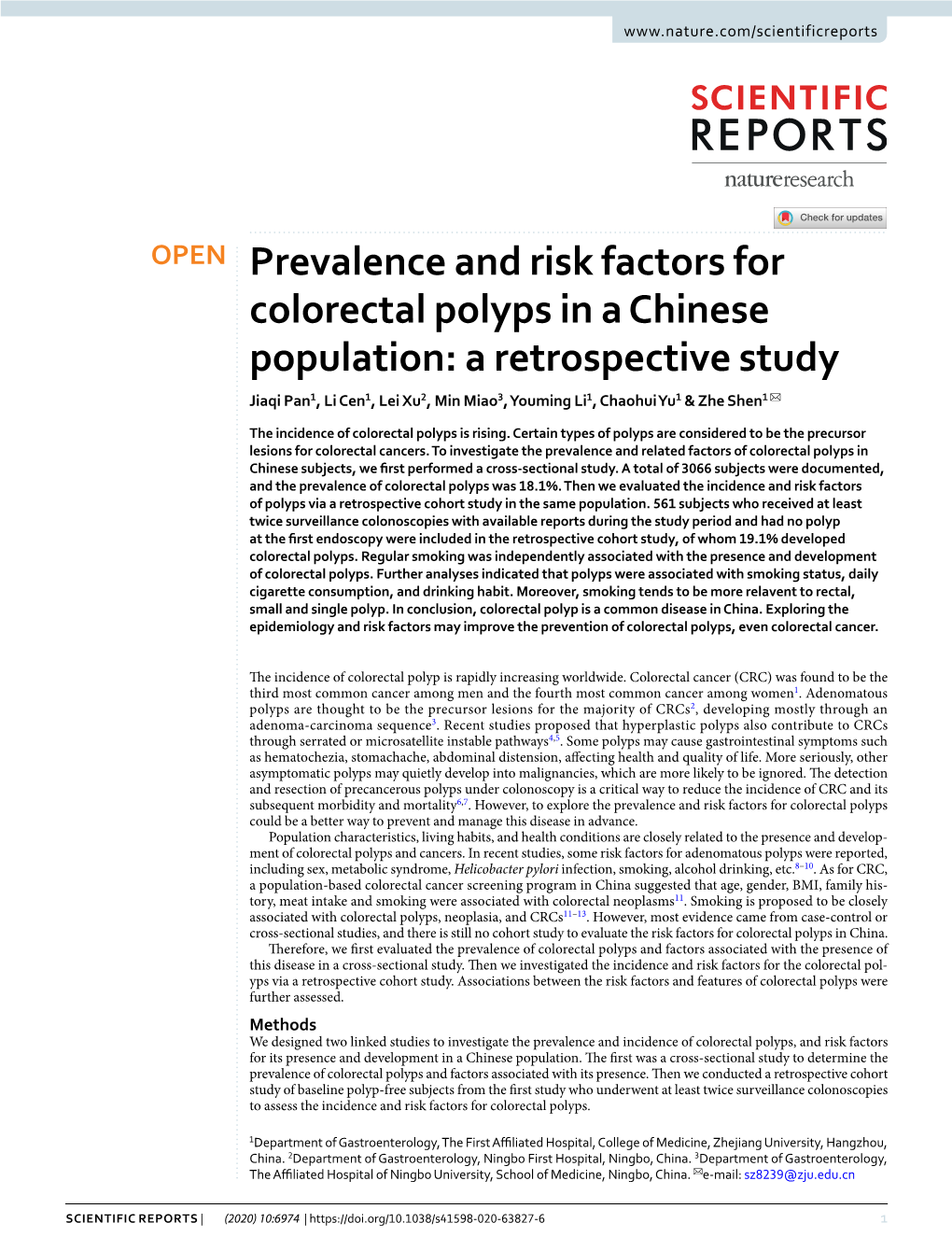 Prevalence and Risk Factors for Colorectal Polyps in A