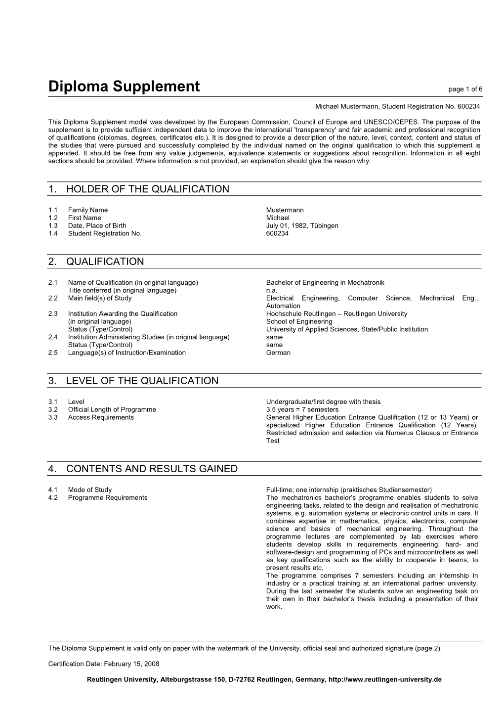 Diploma Supplement Page 1 of 6