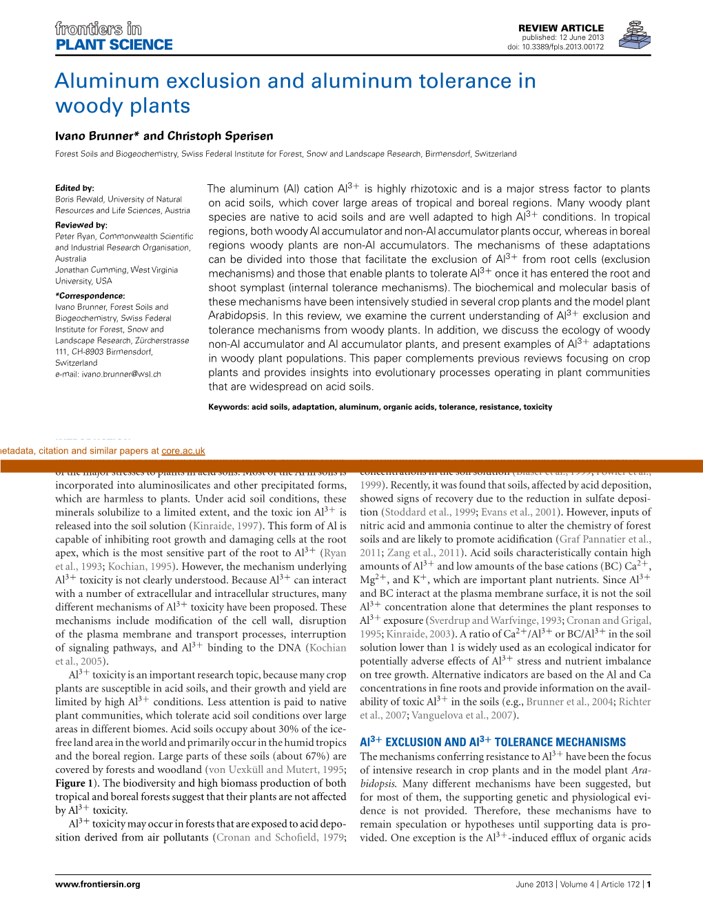 Aluminum Exclusion and Aluminum Tolerance in Woody Plants