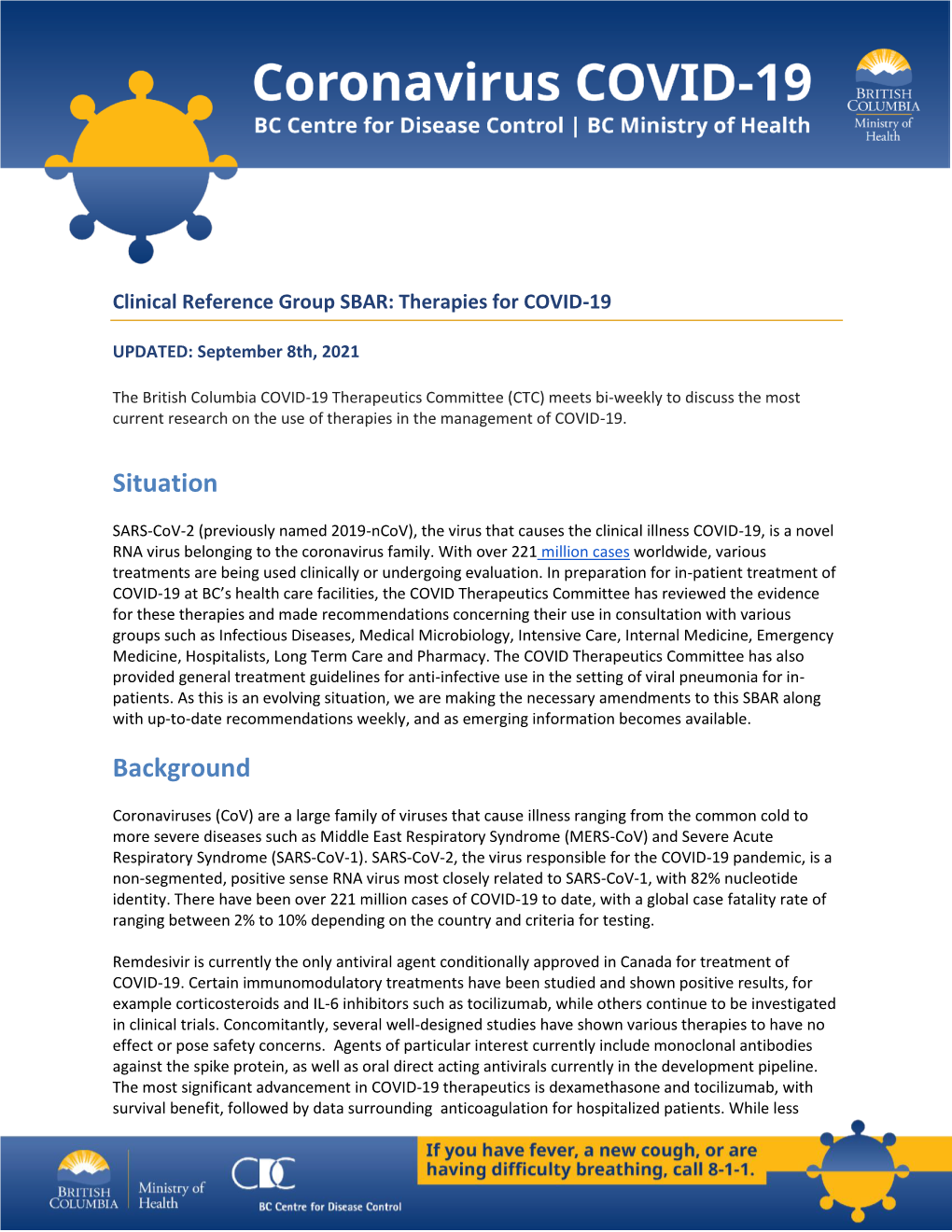 Clinical Reference Group SBAR: Therapies for COVID-19