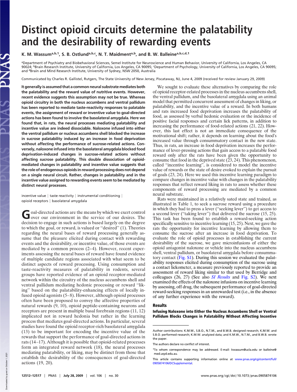 Distinct Opioid Circuits Determine the Palatability and the Desirability of Rewarding Events