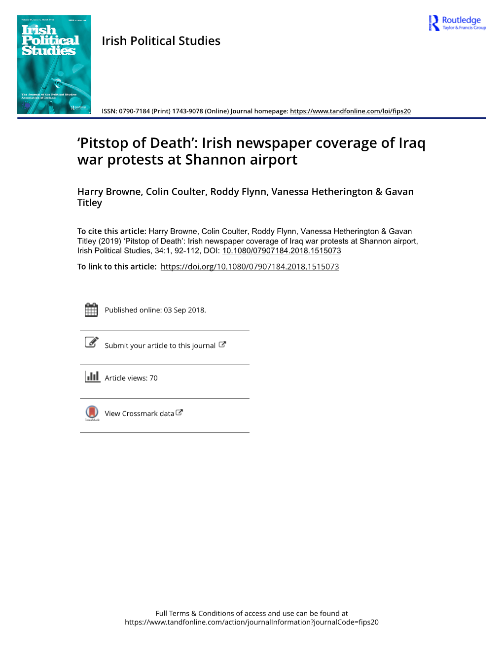 Irish Newspaper Coverage of Iraq War Protests at Shannon Airport