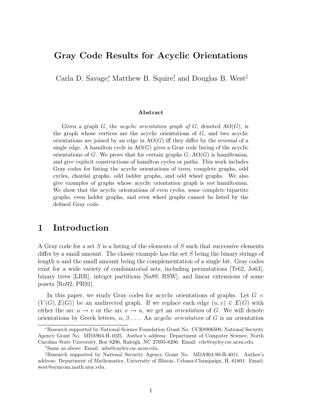 Gray Code Results for Acyclic Orientations 1 Introduction