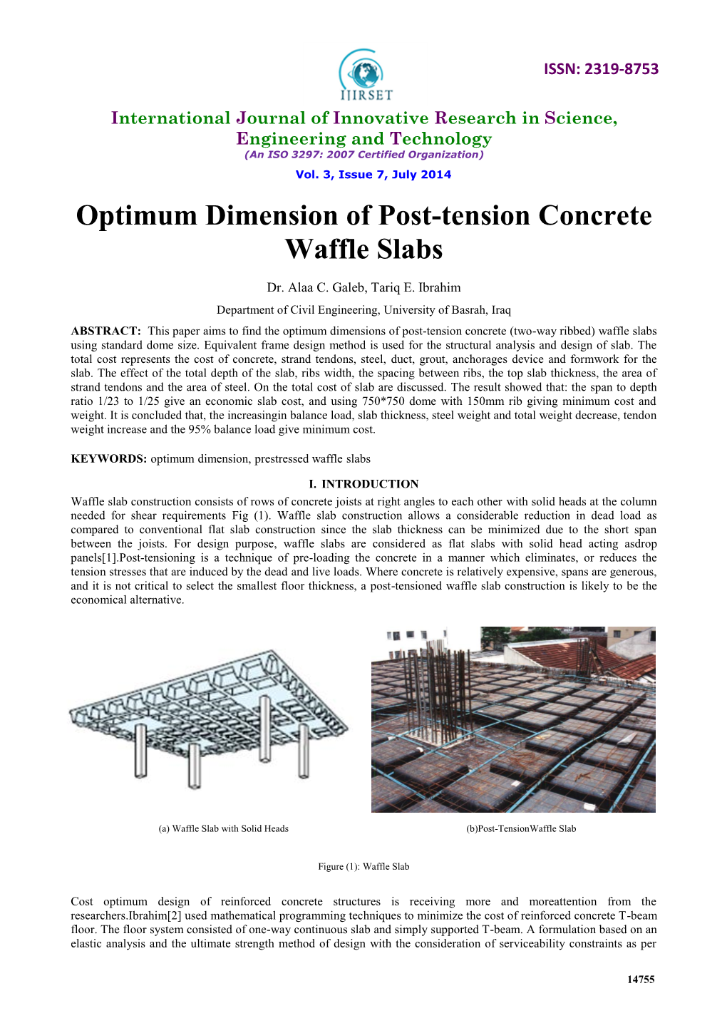 Optimum Dimension of Post-Tension Concrete Waffle Slabs