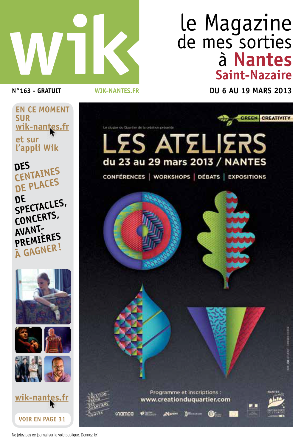 Le Magazine De Mes Sorties À Nantes Saint-Nazaire N°163 - Gratuit Wik-Nantes.Fr Du 6 Au 19 Mars 2013