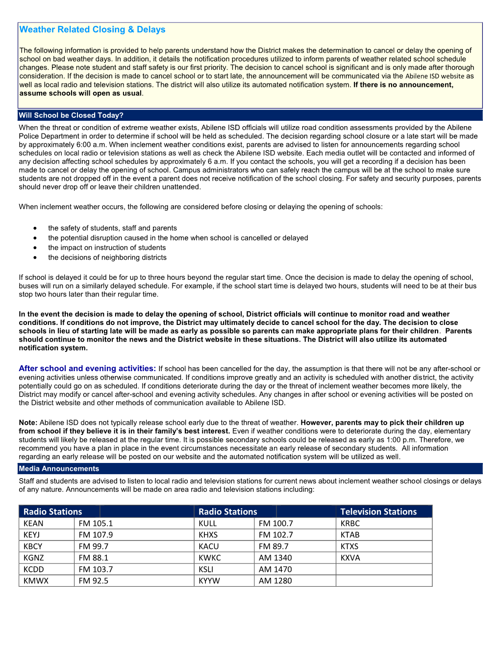 Weather Related Closing & Delays