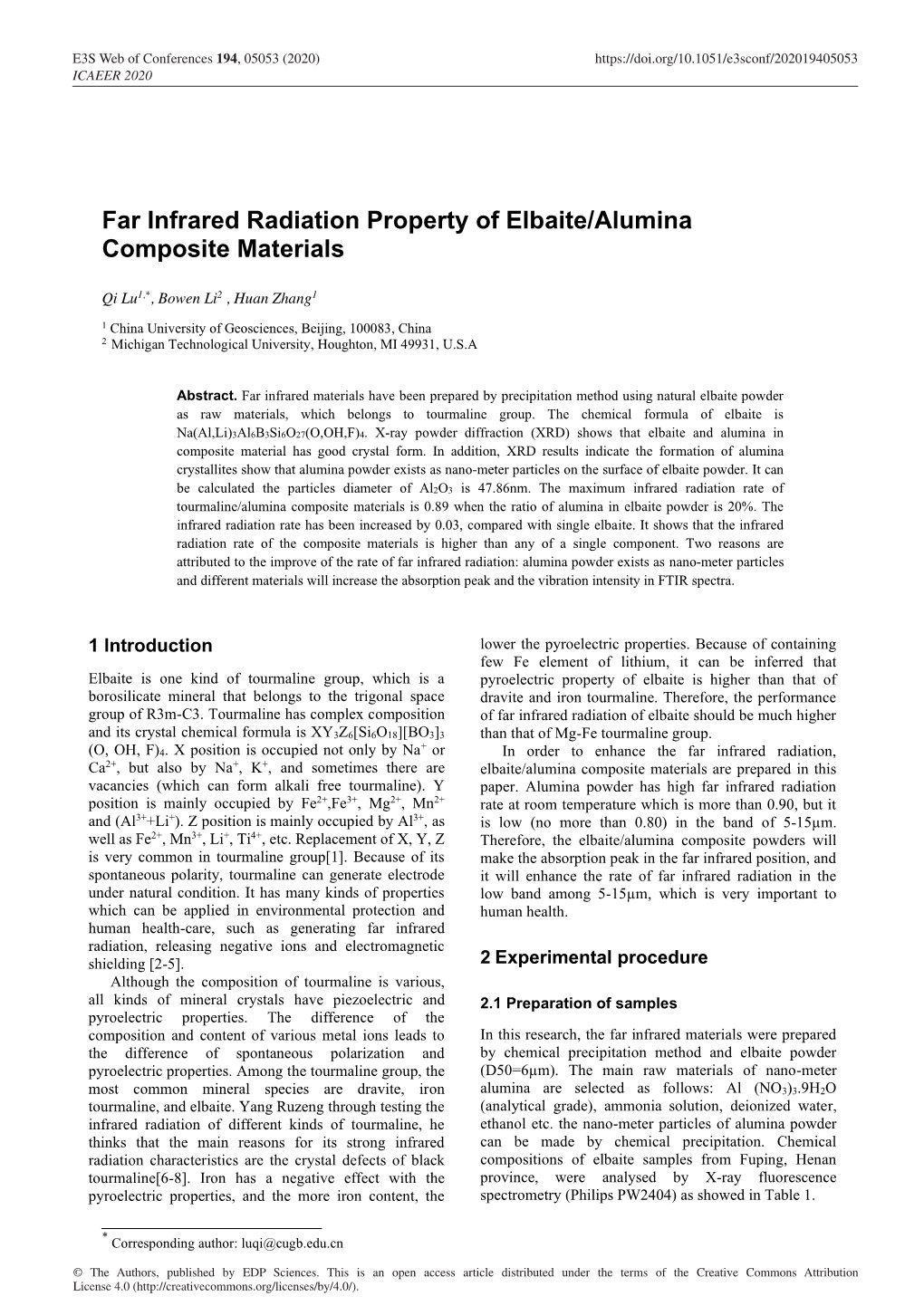 Far Infrared Radiation Property of Elbaite/Alumina Composite Materials