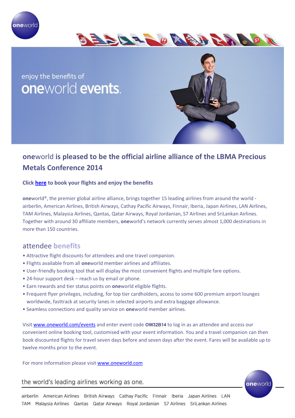 Oneworld Is Pleased to Be the Official Airline Alliance of the LBMA Precious Metals Conference 2014
