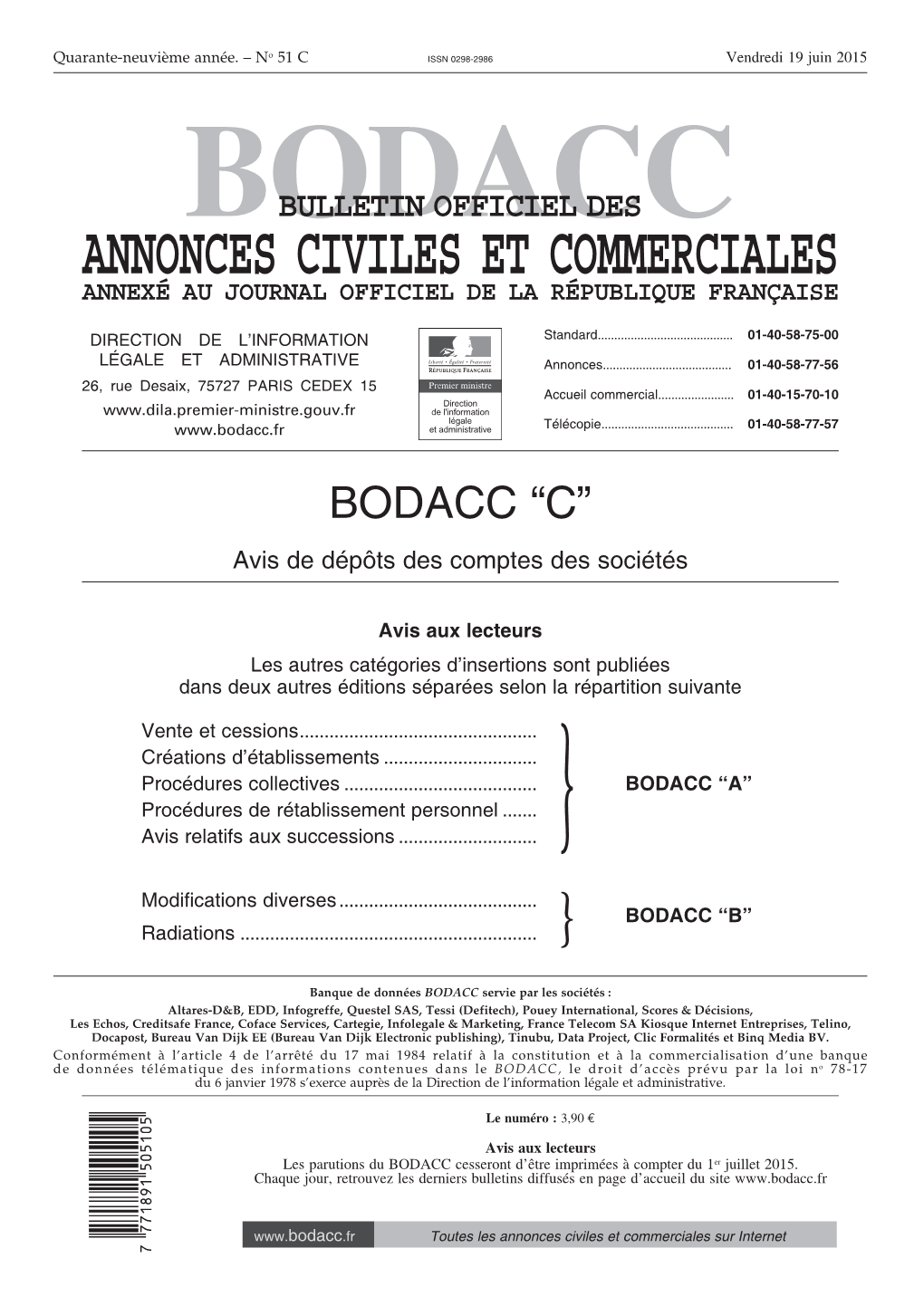 Bodacc Bulletin Officiel Des Annonces Civiles Et Commerciales Annexé Au Journal Officiel De La République Française