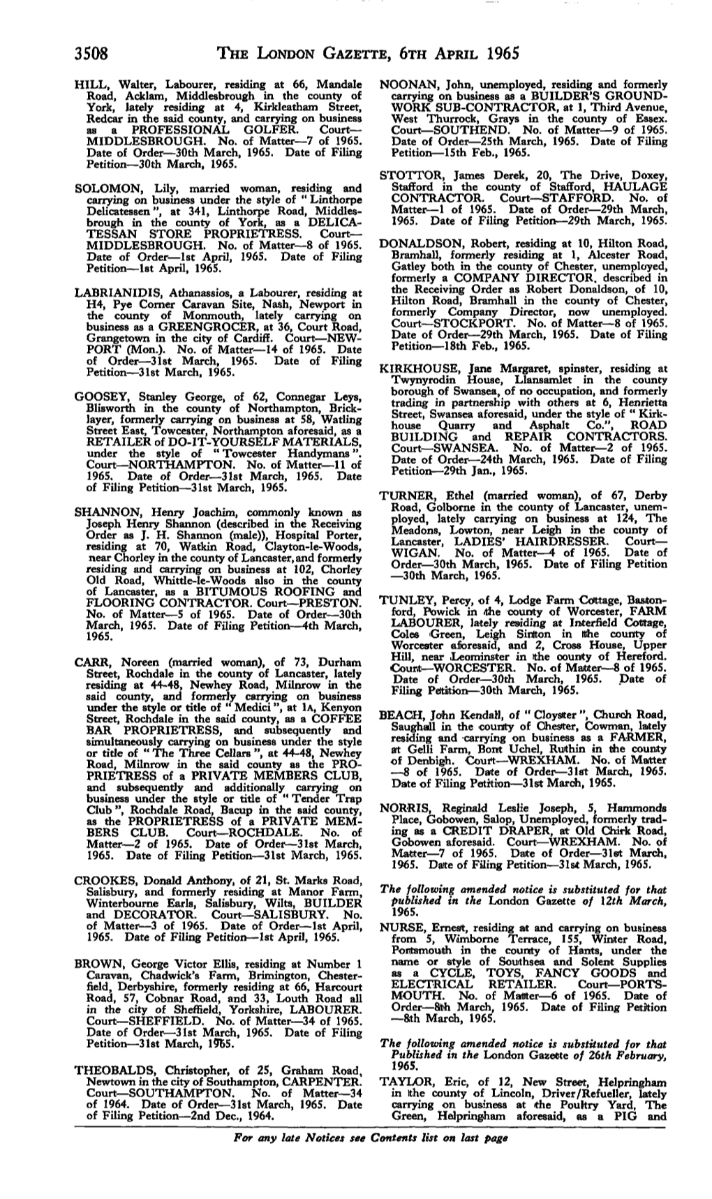3508 the London Gazette, 6Th April 1965