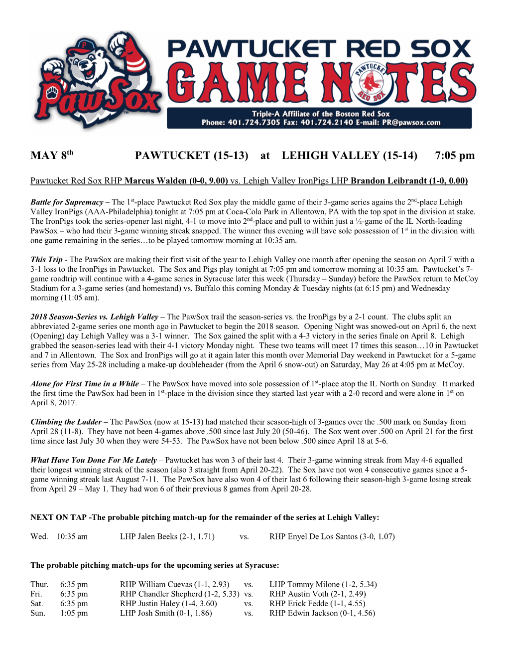 To View Today's Game Notes