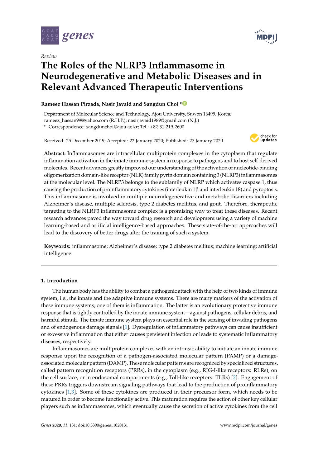 The Roles of the NLRP3 Inflammasome In