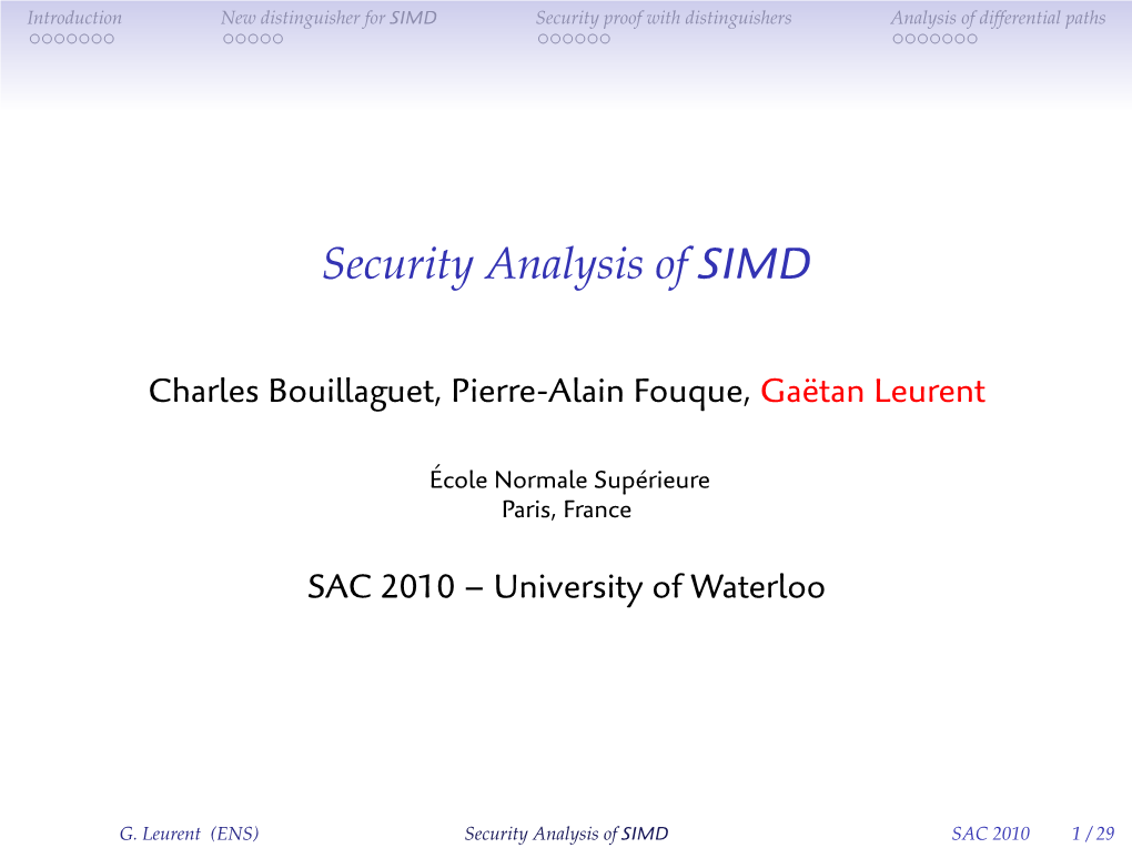 Security Analysis of SIMD