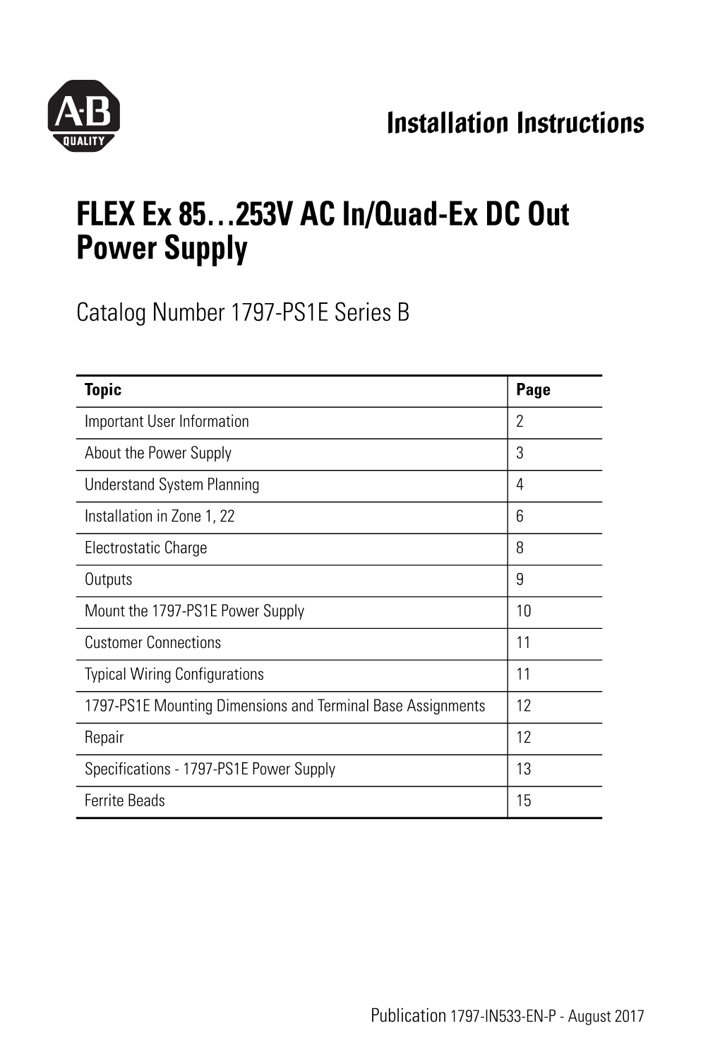 1797-IN533F-EN-P FLEX Ex 85…253V AC In/Quad-Ex DC Out