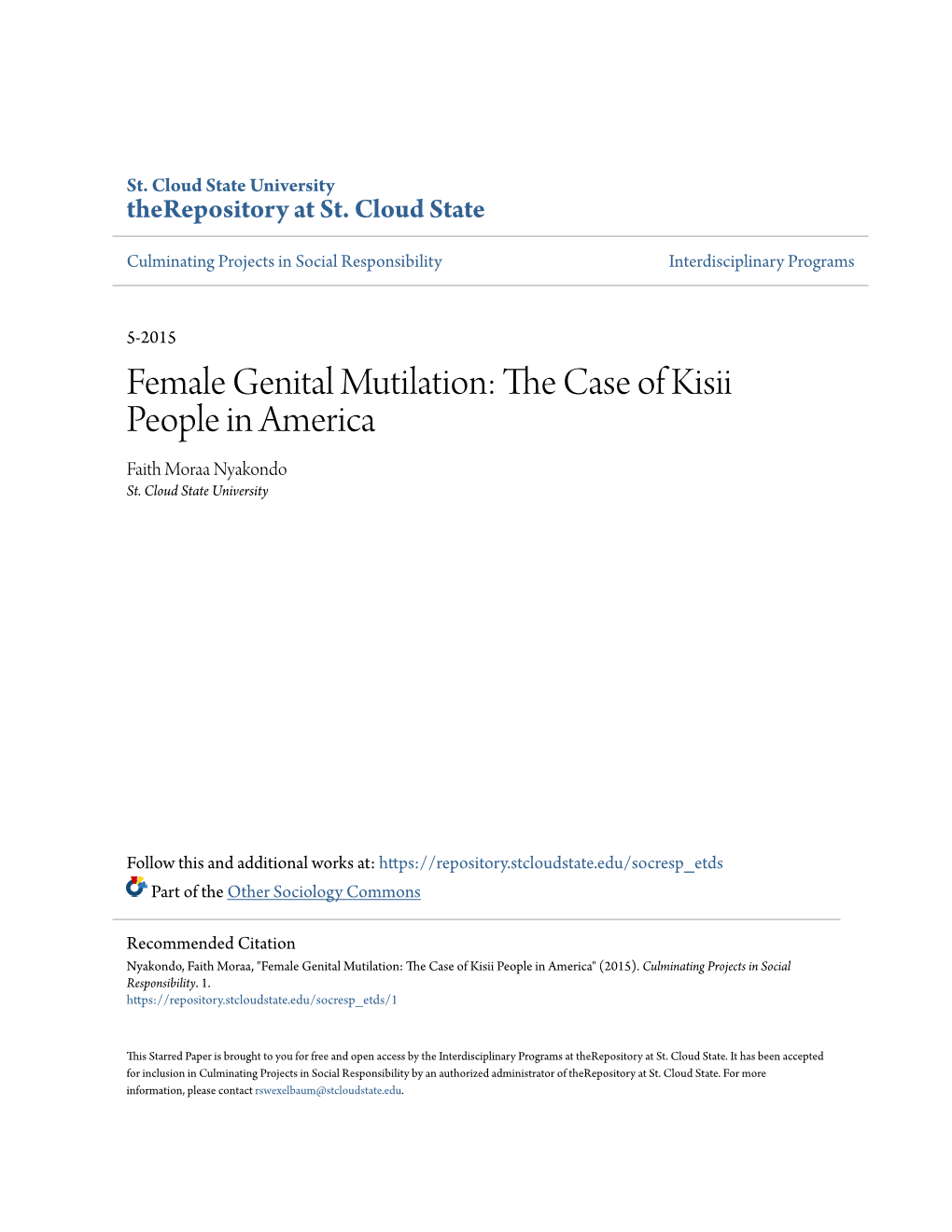 Female Genital Mutilation: the Case of Kisii People in America