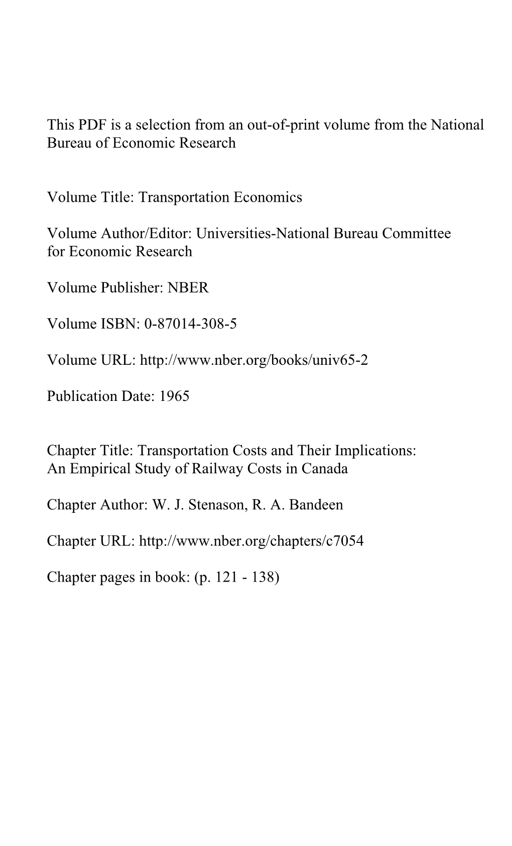 Transportation Costs and Their Implications: an Empirical Study of Railway Costs in Canada