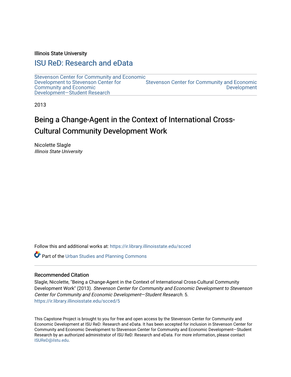 Being a Change-Agent in the Context of International Cross-Cultural Community Development Work