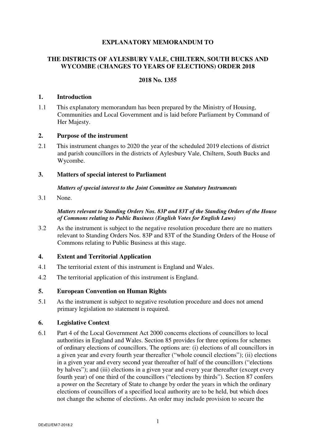 The Districts of Aylesbury Vale, Chiltern, South Bucks and Wycombe (Changes to Years of Elections) Order 2018