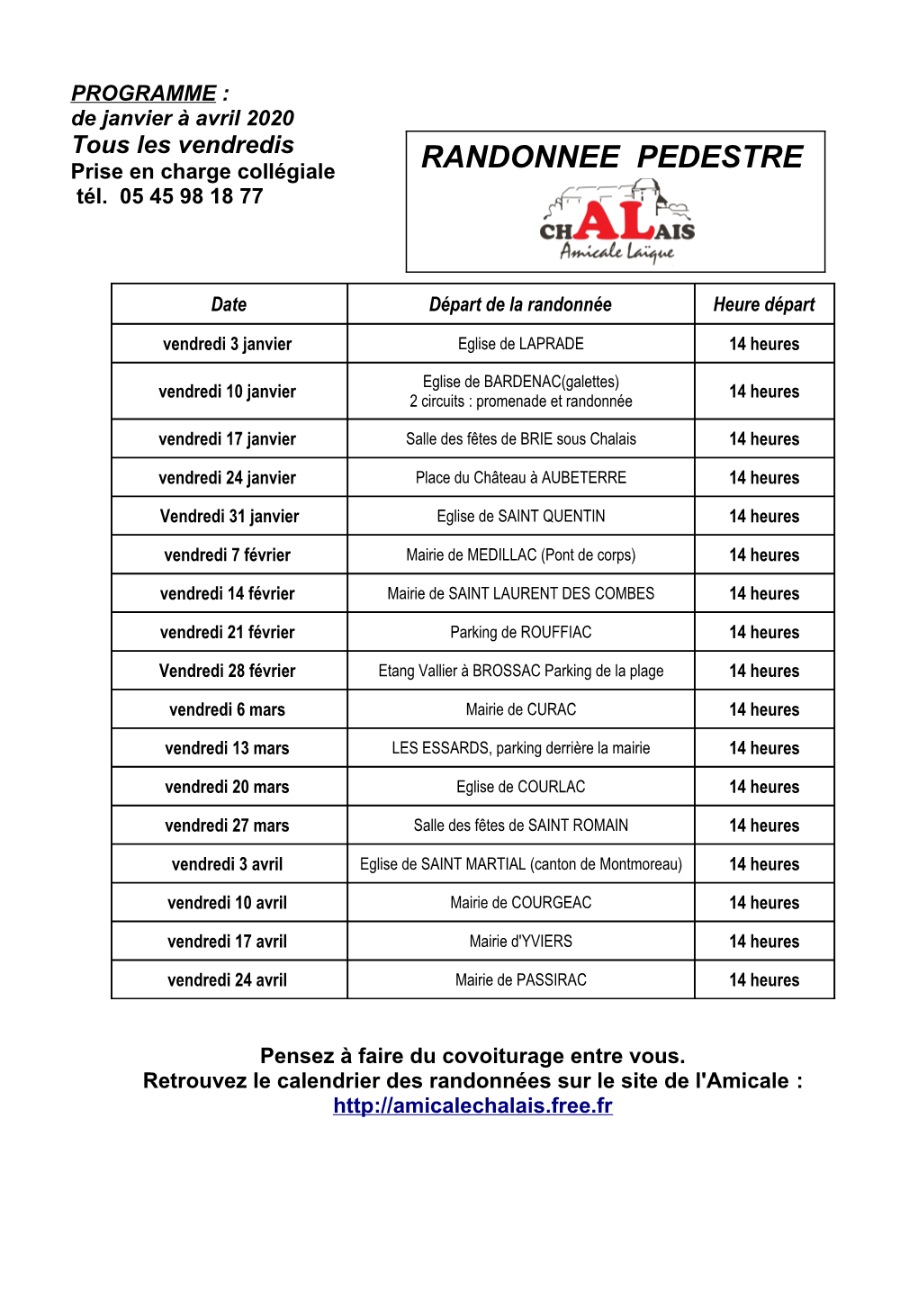 Le Calendrier Des Randonnées De Janvier À