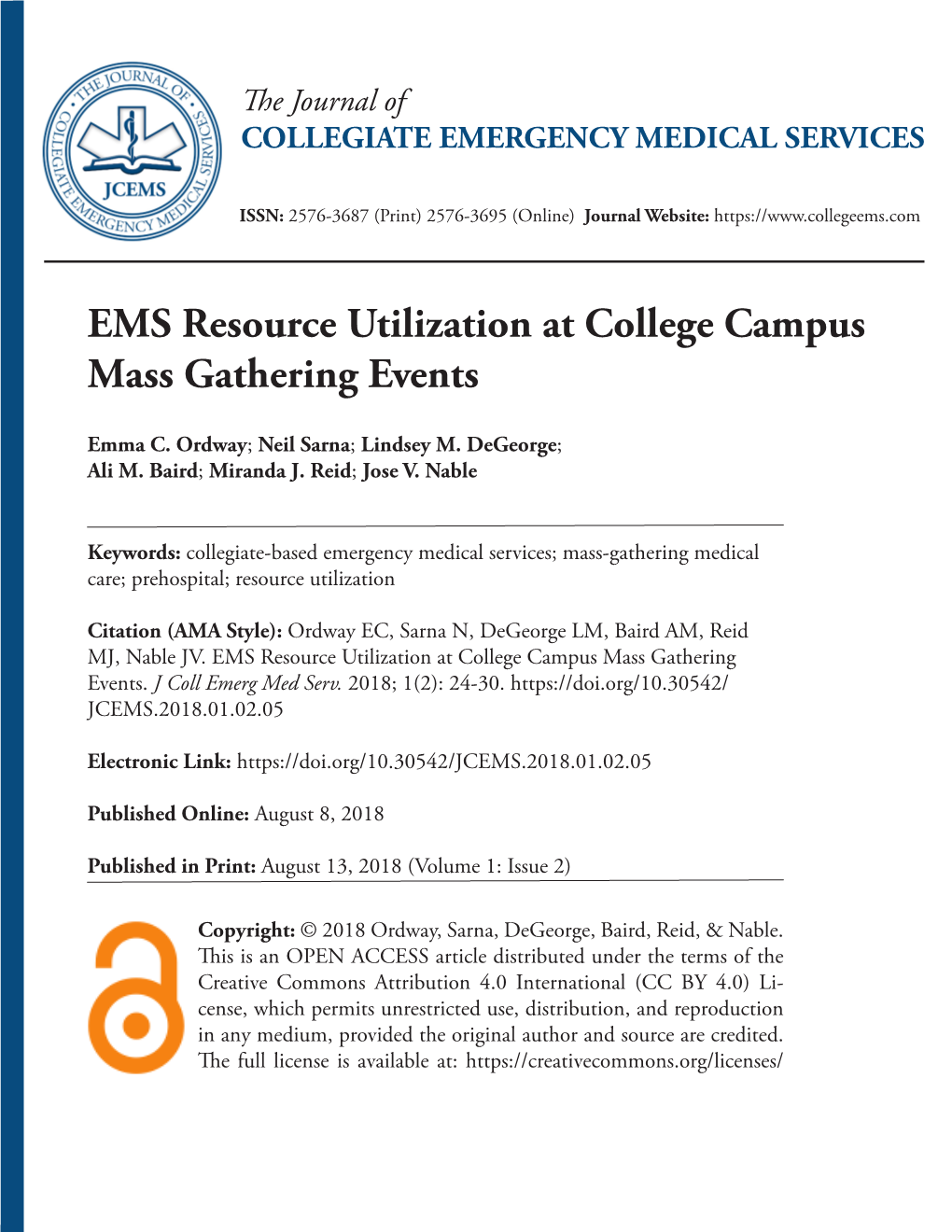 EMS Resource Utilization at College Campus Mass Gathering Events