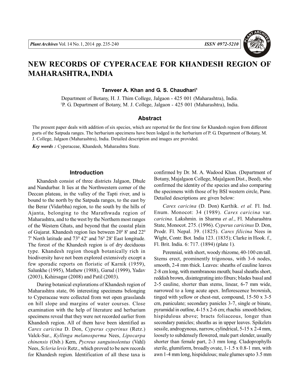 New Records of Cyperaceae for Khandesh Region of Maharashtra, India